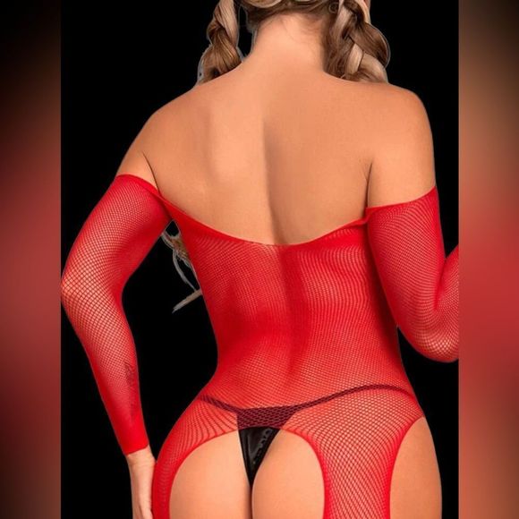 Long sleeve, red fishnet body stocking - nwot - Picture 1 of 5